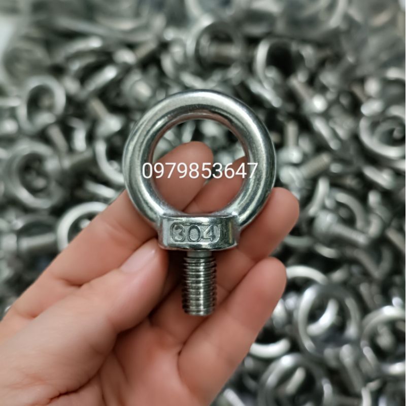 Bulong mắt cẩu M5/M6 inox 304 DIN 580 (Lifting eye bolt)/Bulong tai cẩu/ Bulong nâng/ Bulong vòng