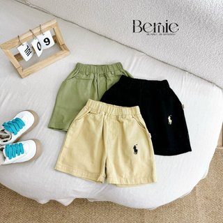 Quần short kaki lửng ngố cho bé trai màu đen rêu be cam thêu khủng long ngựa từ 1 đến 7 tuổi BERNIE