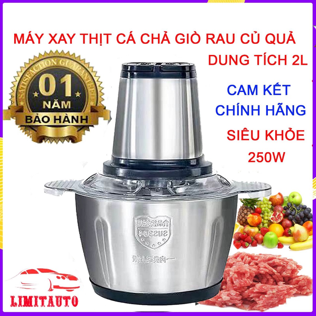 [ BẢO HÀNH 1 Năm ] Máy Xay Thịt - Cối xay thịt inox xay giò chả - Máy Xay Đa Năng Cối Inox 4 Lưỡi cao cấp, dày dặn