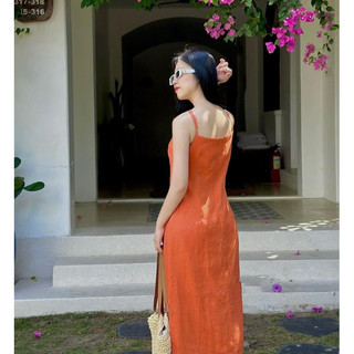 Đầm Dây Linen Mùa Hè Màu Carot