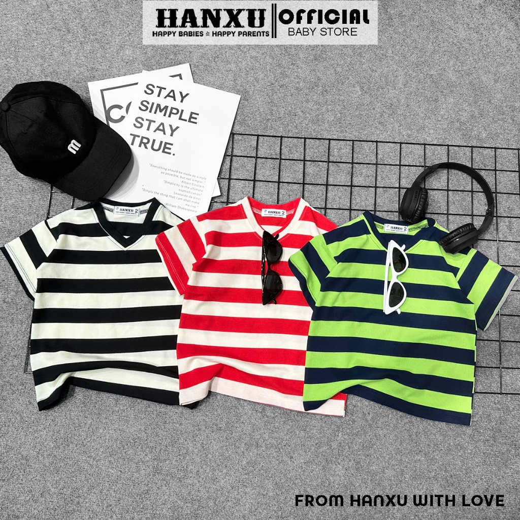 Áo Phông Cộc Tay Bé Trai Họa Tiết Kẻ Cực Xinh Chất Vải Lacoste Chất Lượng Cao, Áo Cộc Tay Bé Trai Hanxu