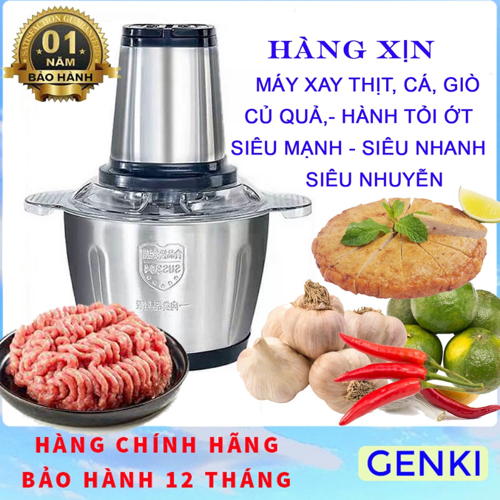 Máy Xay Thịt Đa Năng - Máy Xay Thịt - Cối Inox 304 Không Rỉ, Xoay Khỏe, Nhuyễn Rau Củ, Tỏi Ớt - 4 Lư