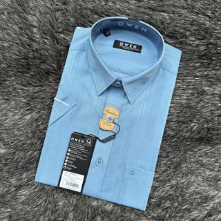 OWEN - Áo Sơ mi ngắn tay Owen Regularfit 240015 chất sợi tre màu xanh in chìm (Vạt đuôi tôm)