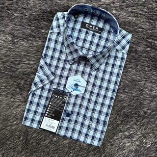 OWEN - Áo sơ mi ngắn tay Owen vạt ngang chất Polyester Nano không nhăn kẻ ô navy xám 240019
