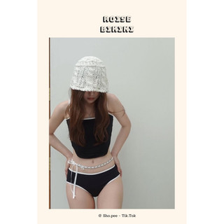 [Form bé - Xả hàng] Đồ bơi 2 mảnh bikini đen cá tính kèm đai kiểu dáng retro Hàn Quốc