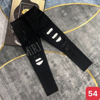 Quần jean nam rách vá da amiri màu đen đậm trơn chất liệu bò cao cấp co dãn 4 chiều form dáng skinny Ado M54 mẫu mới