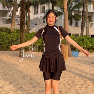 Đồ bơi tay ngắn váy xòe kèm quần lửng kín đáo dễ thương cao cấp Jami - ATD57
