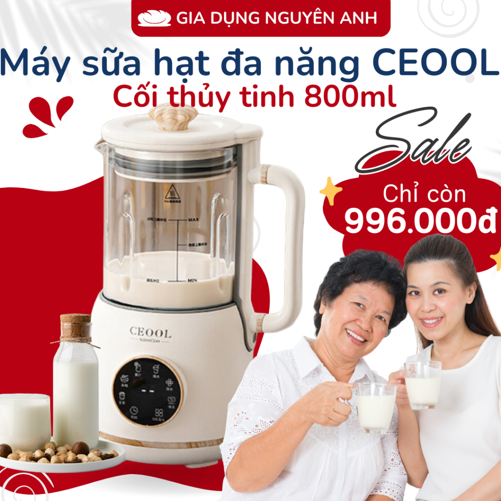 Máy làm sữa hạt Ceool chính hãng - Xay nấu tự động - Công suất 900W - Dung tích 800ml