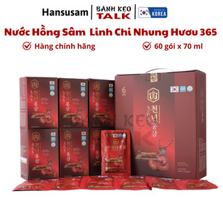 (Date 3/2026) Nước hồng sâm  Linh Chi Nhung Hươu 365 Hansusam,60gói x70ml nhập khẩu Hàn Quốc tăng cường đề kháng