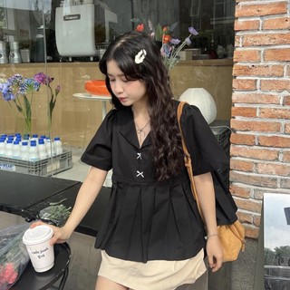 ÁO SƠ MI KIỂU BABYDOLL XẾP LY PHỐI NƠ LAZZY DỄ THƯƠNG XINH XẮN