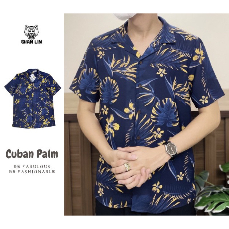 Áo sơ mi Cuban Hoạ tiết lá cọ | SHALIN | Cuban Shirt RSRT chất liệu Đũi mịn thoáng mát chống nhăn