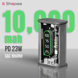 Sạc Dự Phòng 10000mAh Sạc nhanh 23W sạc dự phòng trong suốt phong cách cyberpunk màn hình nguồn LED Công suất thực tế