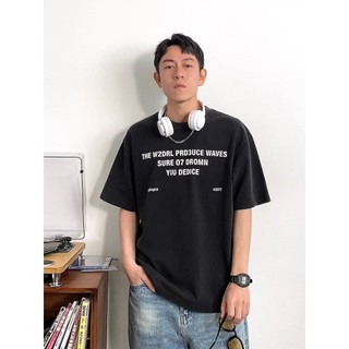 Áo thun Nam Cổ Tròn Màu Đen In Chữ BASIC Unisex Dáng rộng