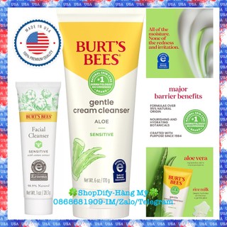 Sữa Rửa Mặt Tự Nhiên, Cho Da Nhạy Cảm Burts Bees Gentle Cream Facial Cleanser Aloe Sensitive Natural 28g 170g Burt Bee