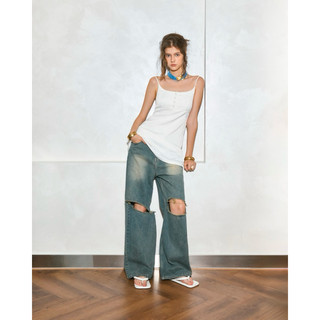 Moodswings - quần jeans rách gối ống rộng crush ripped knee wide jeans