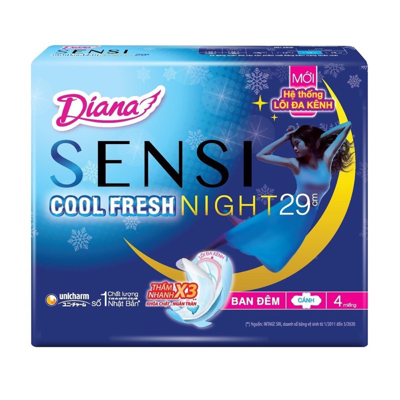 BĂNG VỆ SINH DIANA SENSI COOLFRESH SUPERNIGHT 29CM GÓI 4 MIẾNG