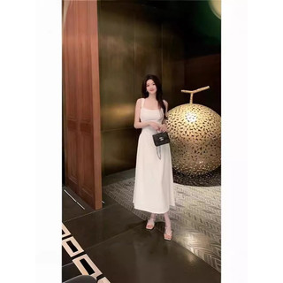 Váy Hai Dây Nữ Màu Trắng Dáng Dài Chít Eo Cao