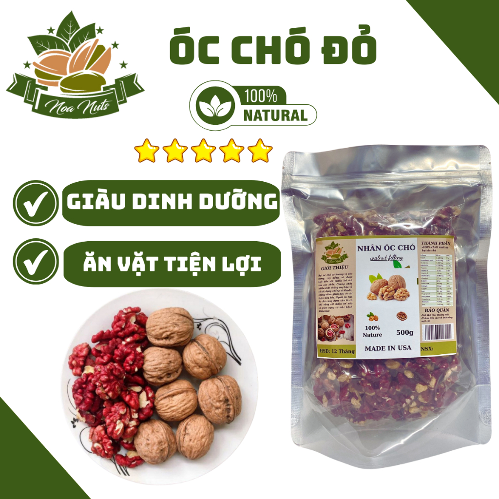 500G NHÂN ÓC CHÓ ĐỎ NOA NUTS