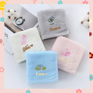 Khăn mặt cho bé, Khăn thêu tên bé theo yêu cầu, Khăn cho bé đi học, khăn đa năng kích thước 25x25cm cho bé đi mẫu giáo