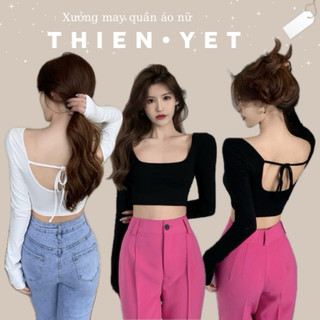 Áo thun cổ vuông tay dài cột dây sau gb dáng ngắn croptop nữ - thiên yết