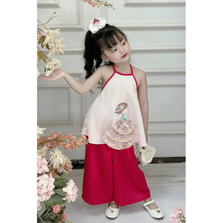 Bộ yếm cô gái quần lụa xuông cho bé gái