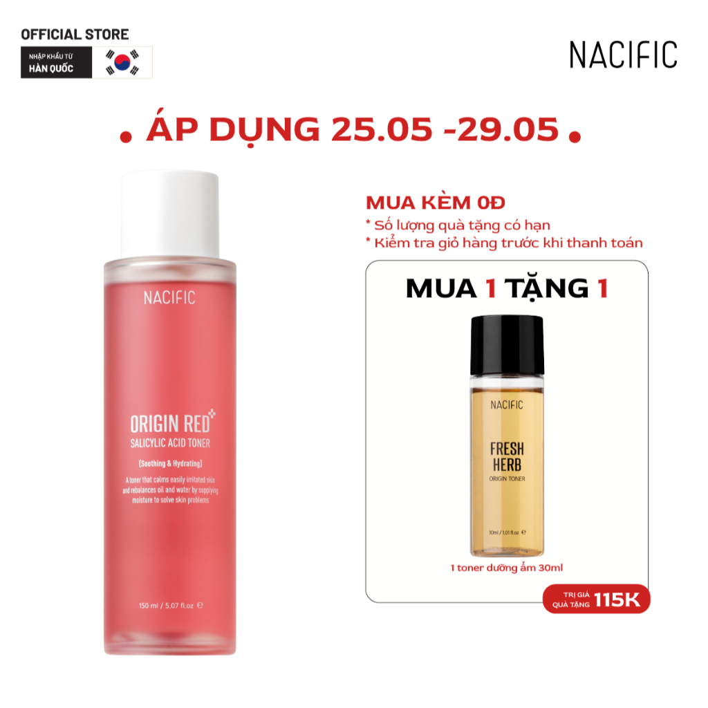 Nước hoa hồng cấp ẩm, tẩy tế bào chết hằng ngày Nacific Origin Red Salicylic Acid Toner 150ml