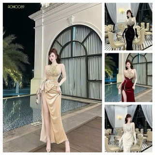 SIZE>62KG ĐẦM BODY NHUNG CỔ YẾM KẾT ĐÁ