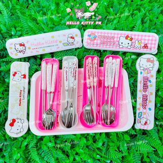 Bộ hộp đũa muỗng nĩa inox cán sứ Hello Kitty - Elsa - Peppa