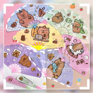 Quạt gấp nhựa xòe Capybara 6,7 lan size lớn cô gái gấu thỏ hoạt hình cute