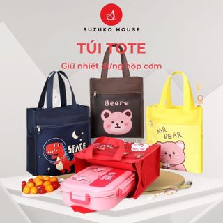  Túi đựng hộp cơm văn phòng túi tote vải Canvas SUZUKO HOUSE chống thấm nước giữ nhiệt nóng lạnh cute đẹp cầm tay TT02 