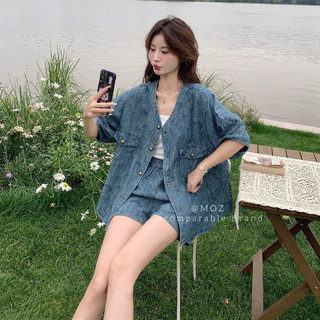 Set áo jeans bò vằn + quần sooc hàng QCL1