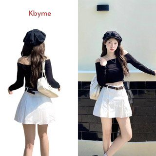 Chân váy xếp ly bản lớn Kby Mini Skirt màu trắng