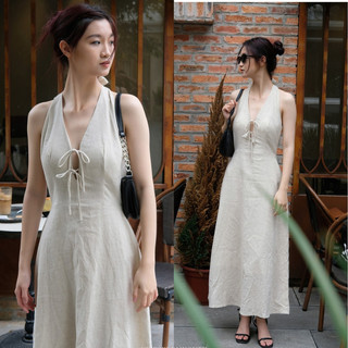Đầm linen Cara Dress yếm buộc dây dáng dài tôn eo thanh lịch MQ087