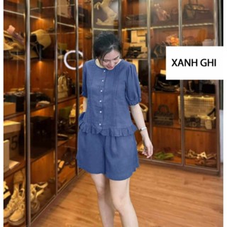 Bộ đồ nữ, áo thiết kế xếp ly tay lở, quần đùi, chất tơ đũi mềm mát hàng chính hãng, set đi biển