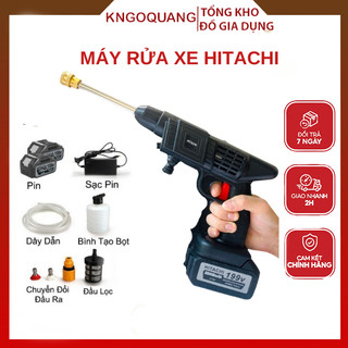 Máy rửa xe Hitachi 199V mini Pin TO điện áp 48V - Máy xịt rửa sân vườn, Máy xịt rửa cao áp có tạo bọt tuyết