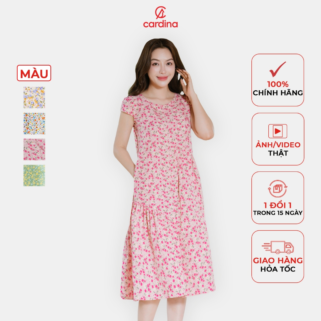 Đầm suông Cardina lụa Hàn Châu tay hến 4VSL14