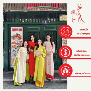gấm suông đỏ cổ tròn dáng cách tân