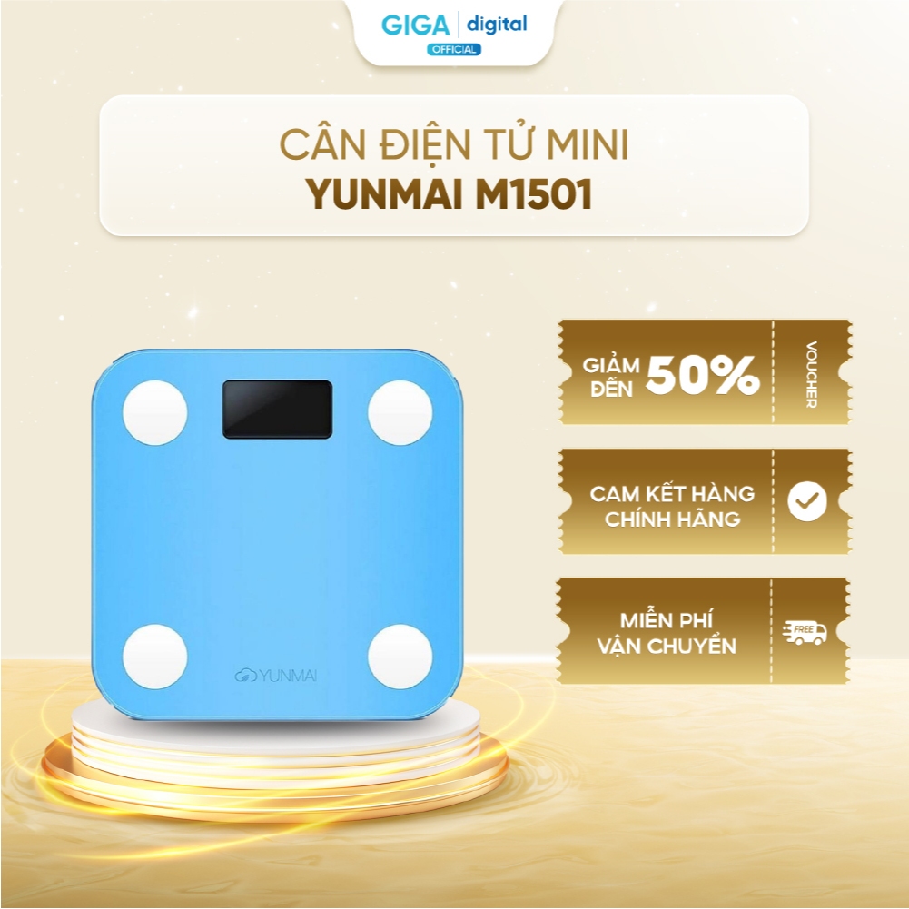 Cân sức khỏe thông minh Yunmai Mini M1501 - Kích thước 26x26cm, màn hình LED 3.3 inch, màu xanh, hồng, trắng