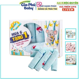 Hộp khăn sữa sợi tre mipbi ( mua 6 tặng 1 ) hàng chính hãng mẫu 2 lớp 70% tr.e + 30% cotton