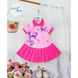 Đầm váy babydoll cho bé gái phong cách hàn quốc mẫu kuromi size 12-40kg chất cotton mềm mịn đẹp