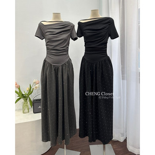 váy maxi đá lệch vai