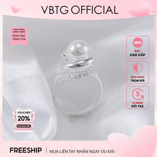 Nhẫn bạc nữ vbtg ngọc trai đính đá sang trọng - nhẫn bạc ta cao cấp vbtg8222