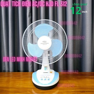 Quạt sạc tích điện đề bàn ac&dc 12 inch hjd-fl312 1-2 bình có đèn led & usb