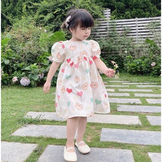Tom&Chelsea - Váy/ đầm bé gái , Váy babydoll họa tiết gấu thô gân cotton mát mùa hè
