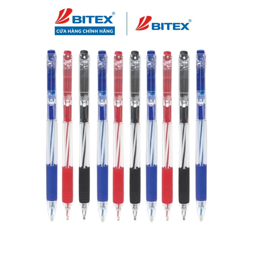 Combo 10 Bút Bi Bitex B03 ngòi 0.5mm mực xanh/đỏ/đen
