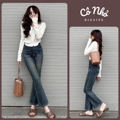 Quần Jean Bigsize Nữ Ống Loe Dài Lưng Cao Tôn Dáng Vải Jean Đứng Form Phối Túi Phía Trước Q501