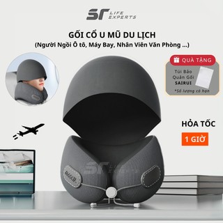  Gối Cổ U Mũ Trùm Đầu Kê Cổ Cao Su Non Công Thái Học Chống Đau Mỏi Vai Gáy Ô Tô Du Lịch - Sairui 
