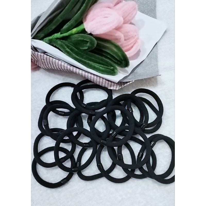 Sét 5 dây thun cột tóc đen trơn 1 nút (vòng 5cm).