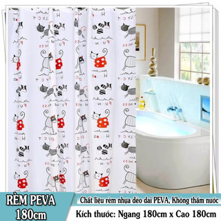 Rèm phòng tắm / Rèm cửa sổ Trằng họa tiết Mèo Chữ 180cm x 180cm Loại 1