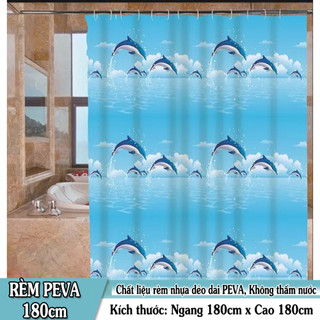 Rèm phòng tắm / Rèm cửa sổ họa tiết Cá Heo Xanh 180cm x 180cm Loại 1